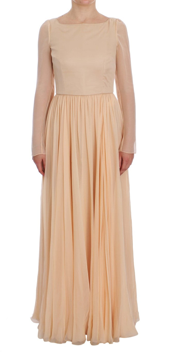 Beige Silk Ball Gown Full Length Dress-Dolce & Gabbana-LabelTerrace.com