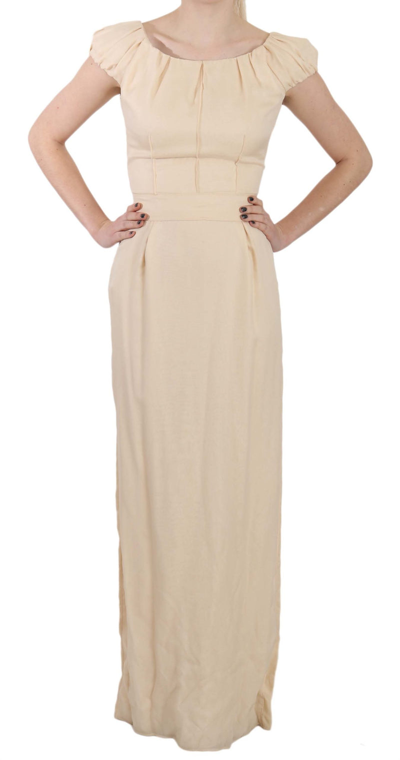 Beige Silk Column Cap Sleeve Gown Dress-Dolce & Gabbana-LabelTerrace.com