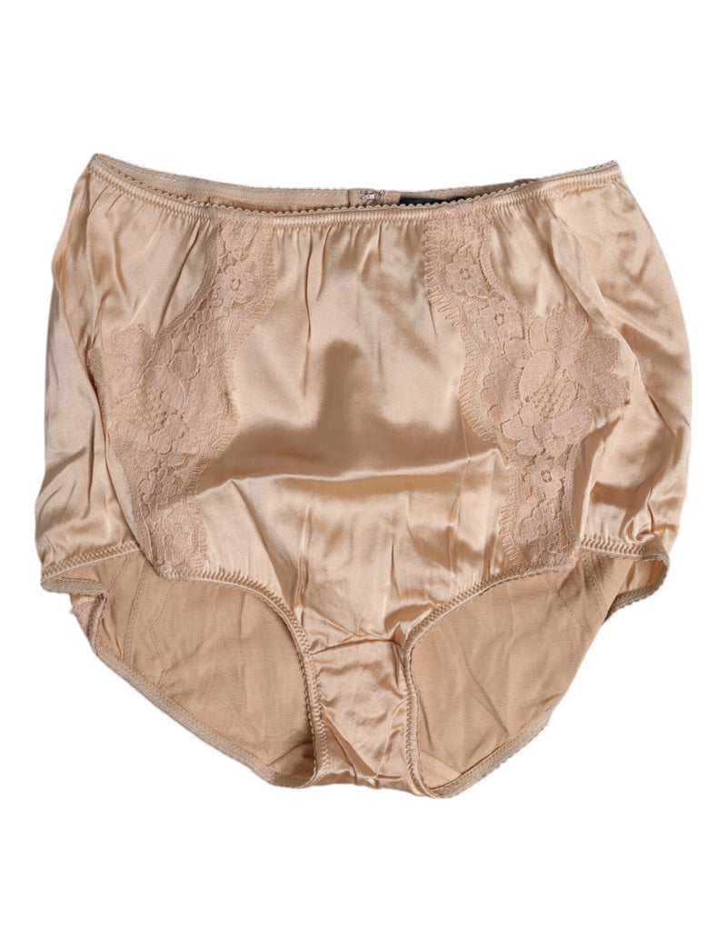 Beige Silk Lace High Waist Bikini Panty Underwear-Dolce & Gabbana-LabelTerrace.com
