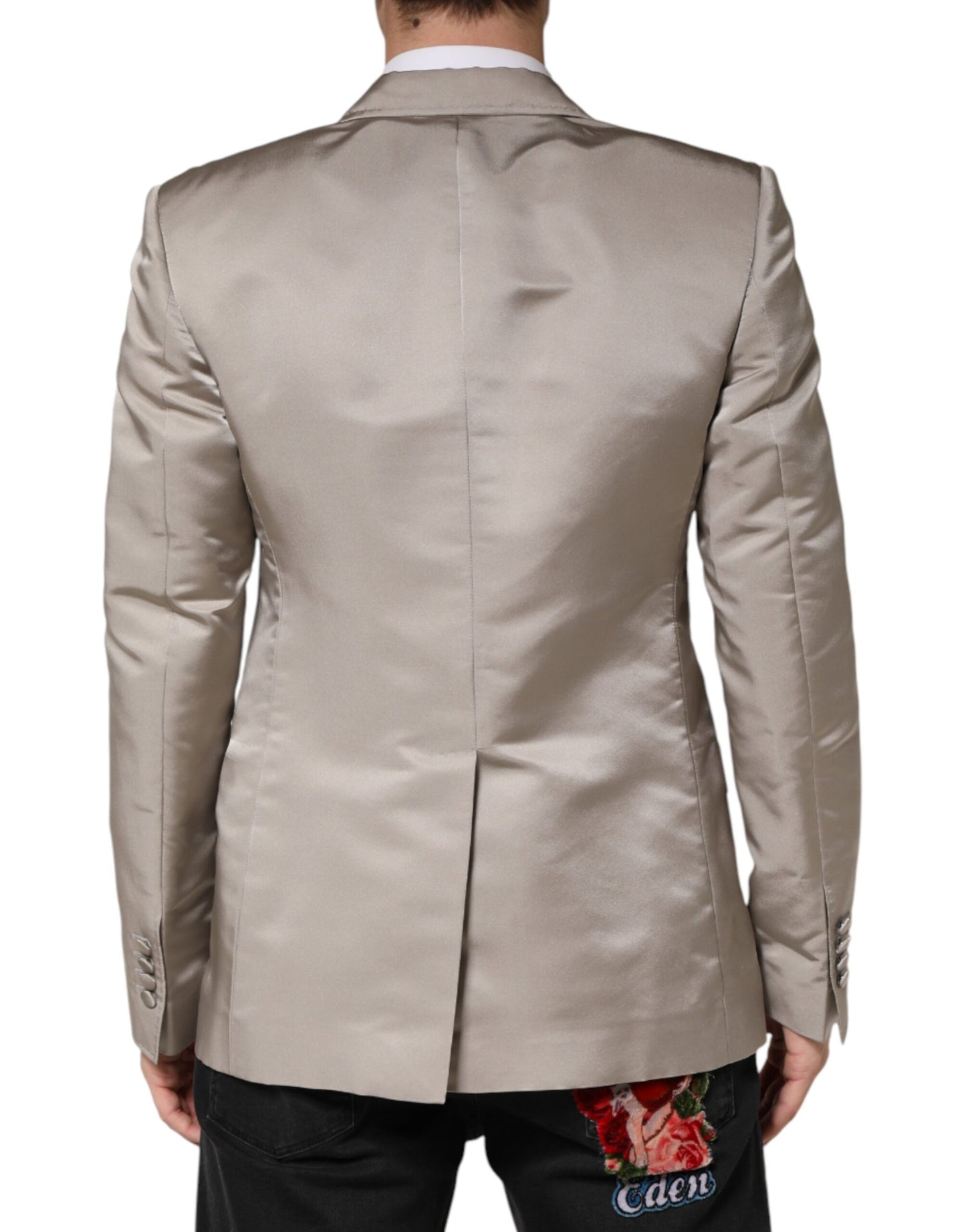 Beige Silk Single Breasted Jacket Men Blazer