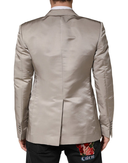 Beige Silk Single Breasted Jacket Men Blazer