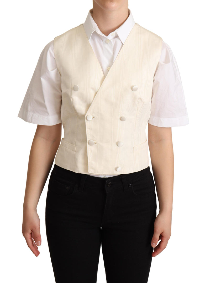Beige Silk Sleeveless Waistcoat Vest-Dolce & Gabbana-LabelTerrace.com