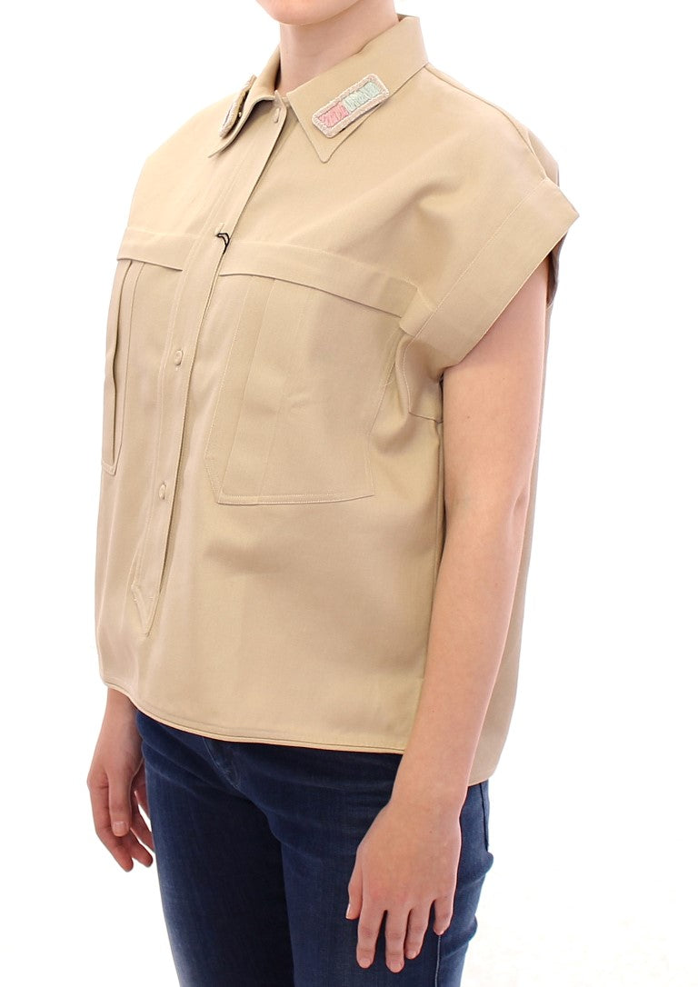 Beige Sleeveless Blouse Top-Andrea Incontri-LabelTerrace.com