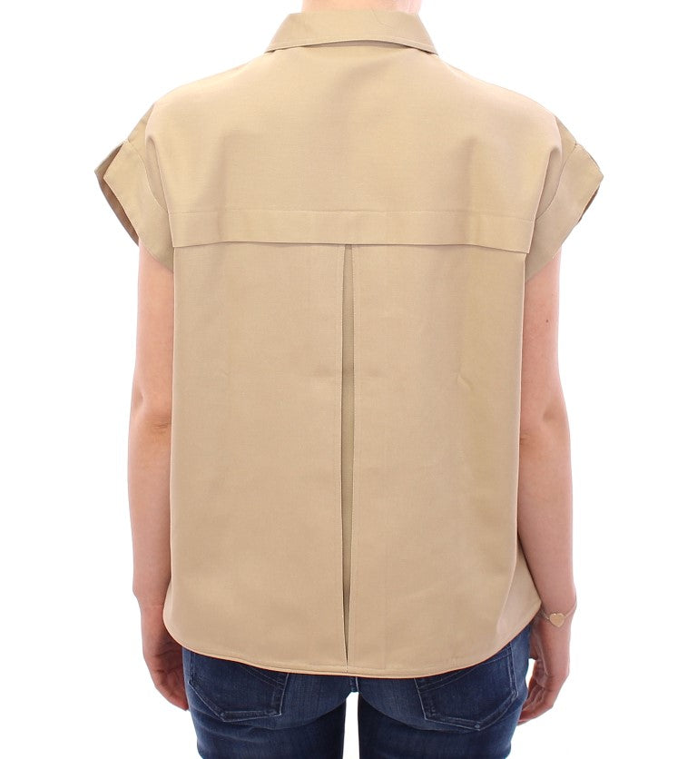 Beige Sleeveless Blouse Top-Andrea Incontri-LabelTerrace.com