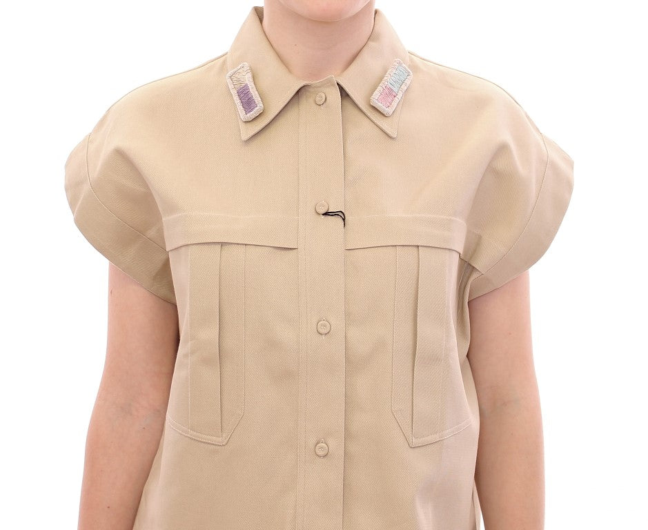 Beige Sleeveless Blouse Top-Andrea Incontri-LabelTerrace.com