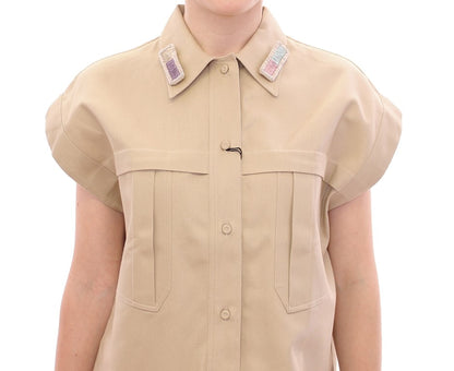 Beige Sleeveless Blouse Top-Andrea Incontri-LabelTerrace.com