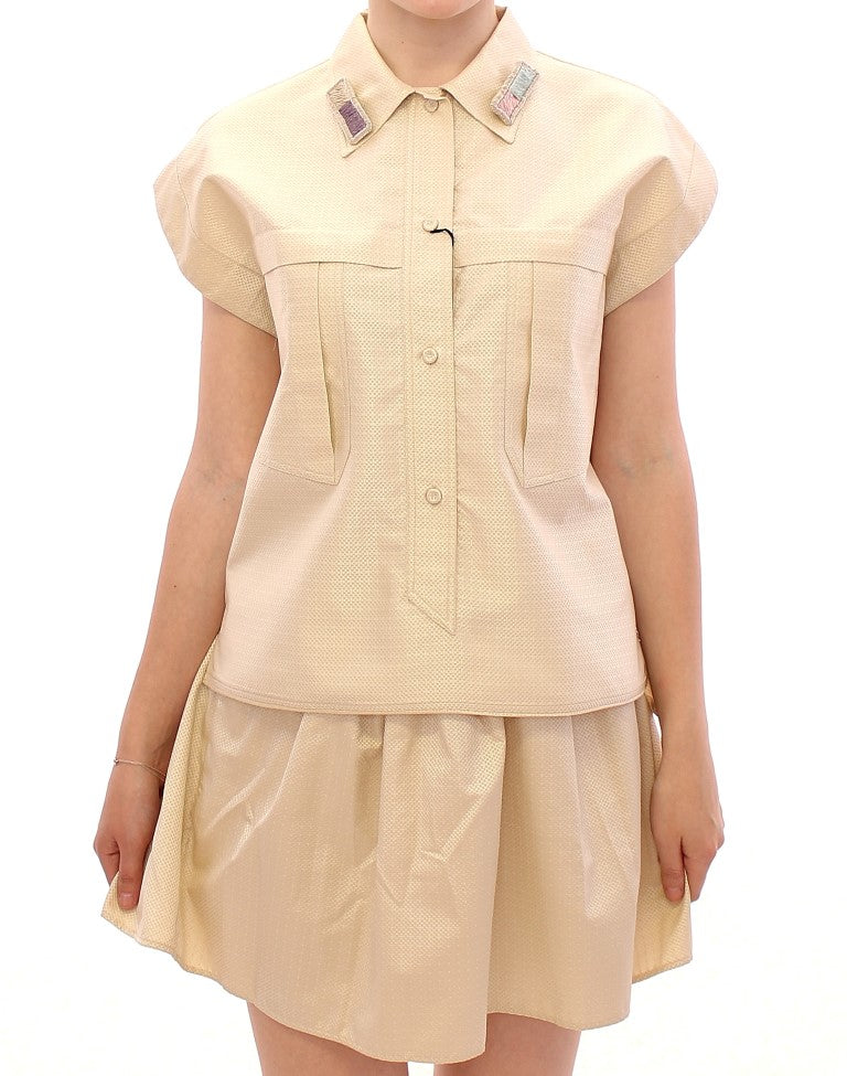 Beige Sleeveless Blouse Top-Andrea Incontri-LabelTerrace.com