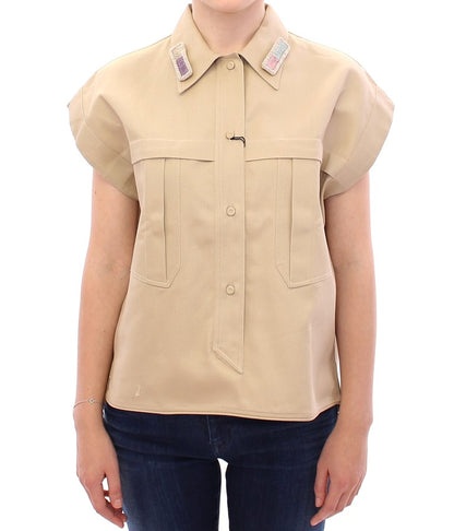Beige Sleeveless Blouse Top-Andrea Incontri-LabelTerrace.com