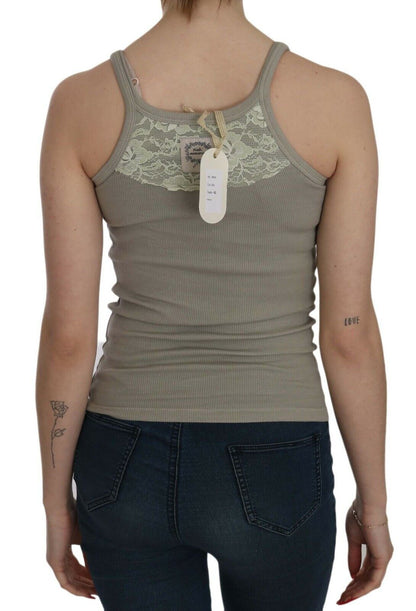 Beige Sleeveless Spaghetti Strap Tank Blouse-PINK MEMORIES-LabelTerrace.com