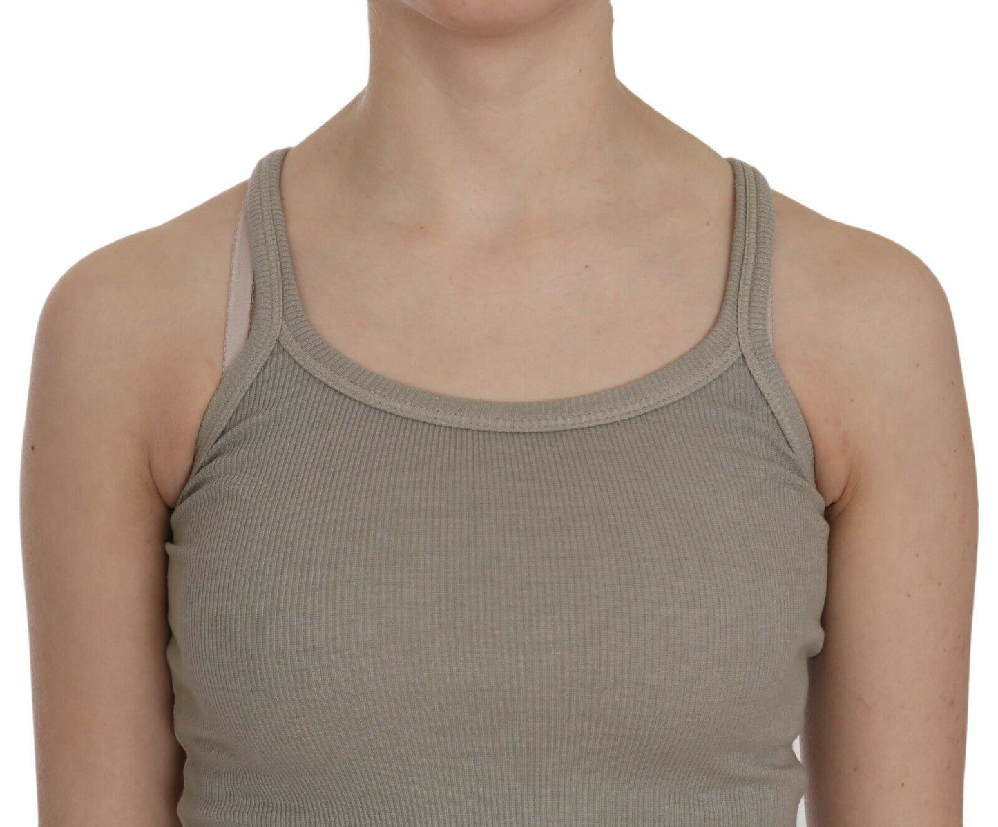 Beige Sleeveless Spaghetti Strap Tank Blouse-PINK MEMORIES-LabelTerrace.com