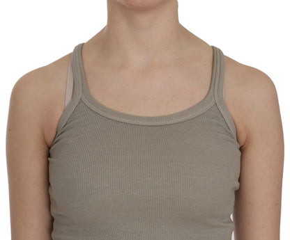 Beige Sleeveless Spaghetti Strap Tank Blouse-PINK MEMORIES-LabelTerrace.com