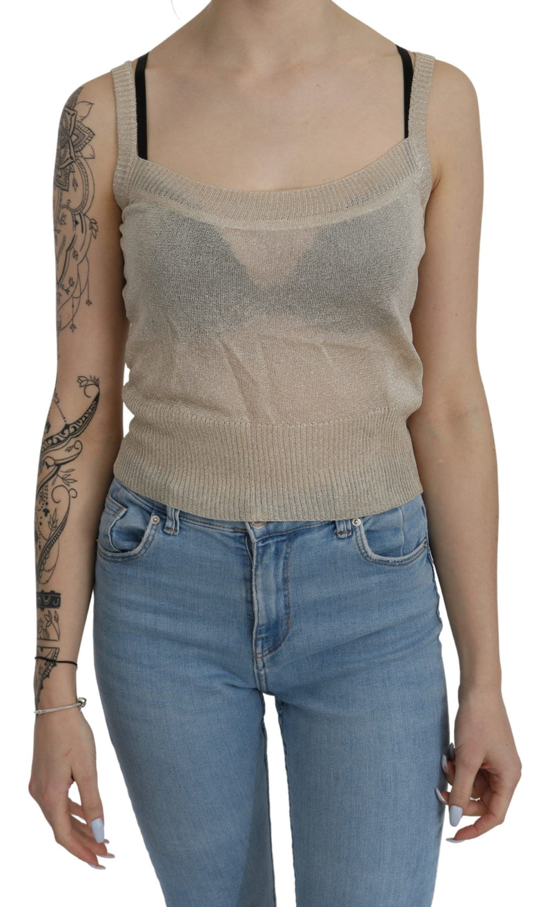 Beige Sleeveless Spaghetti Strap Tank See Through Top-BYBLOS-LabelTerrace.com