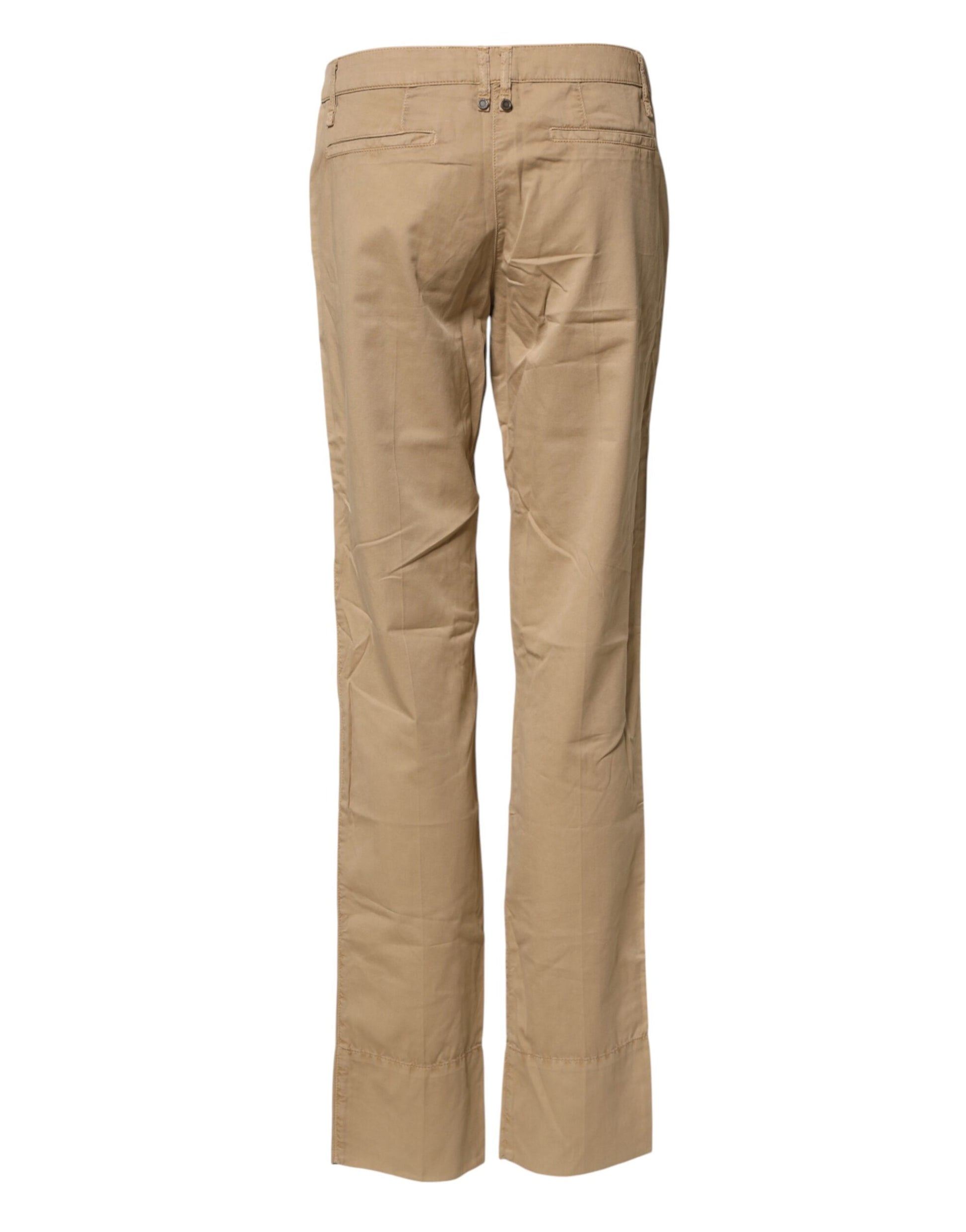 Beige Straight Cotton Stretch Chino Pants