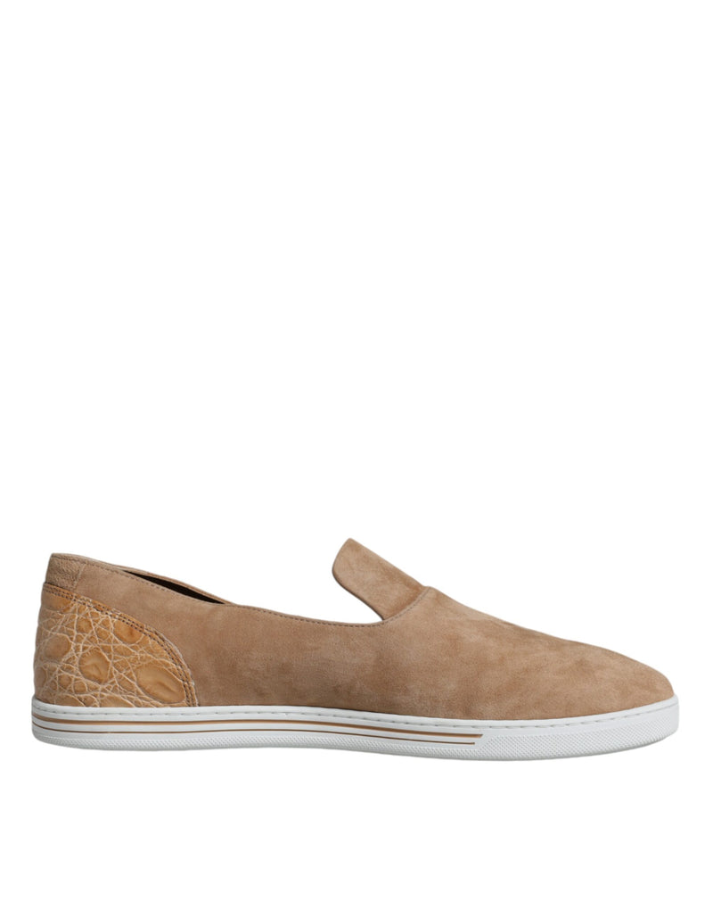 Beige Suede Caiman Loafers Slippers Shoes-Dolce & Gabbana-LabelTerrace.com