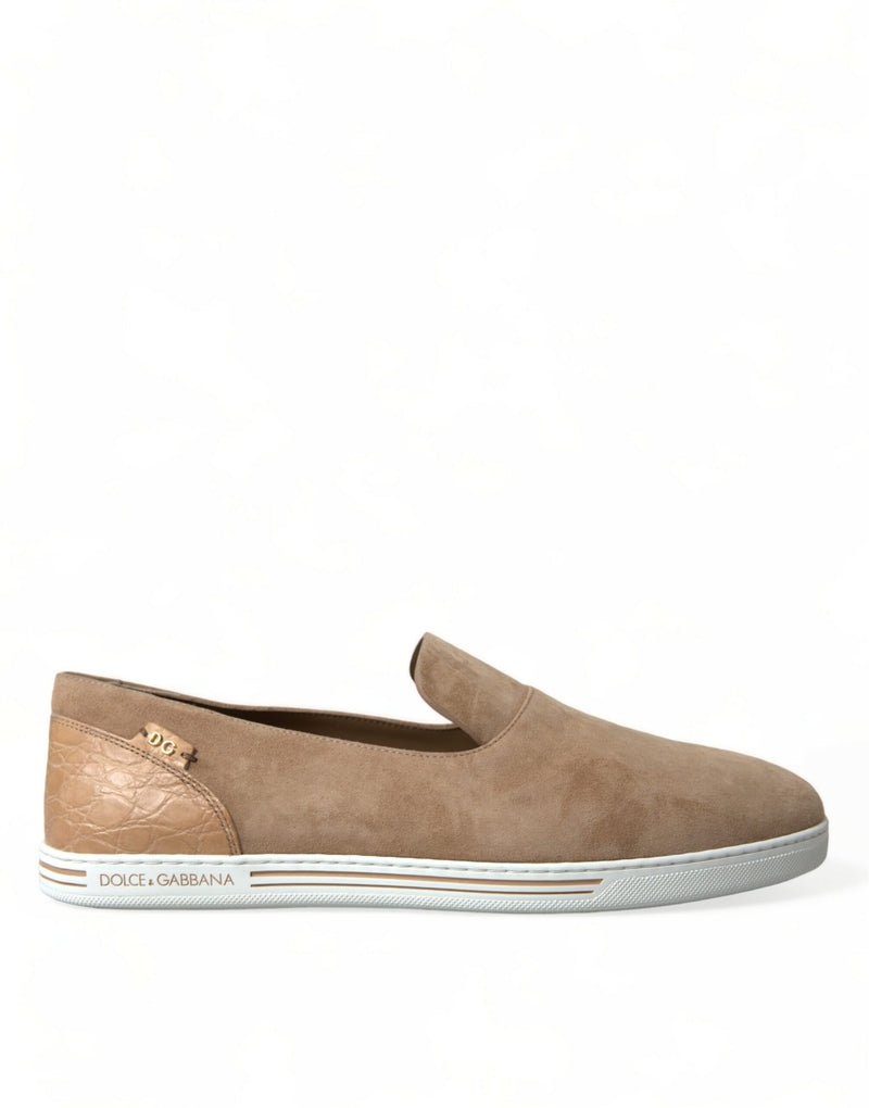 Beige Suede Caiman Men Loafers Slippers Shoes-Dolce & Gabbana-LabelTerrace.com