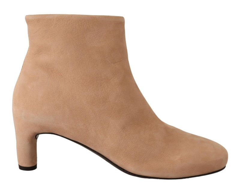 Beige Suede Leather Mid Heels Pumps Boots Shoes-DEL CARLO-LabelTerrace.com