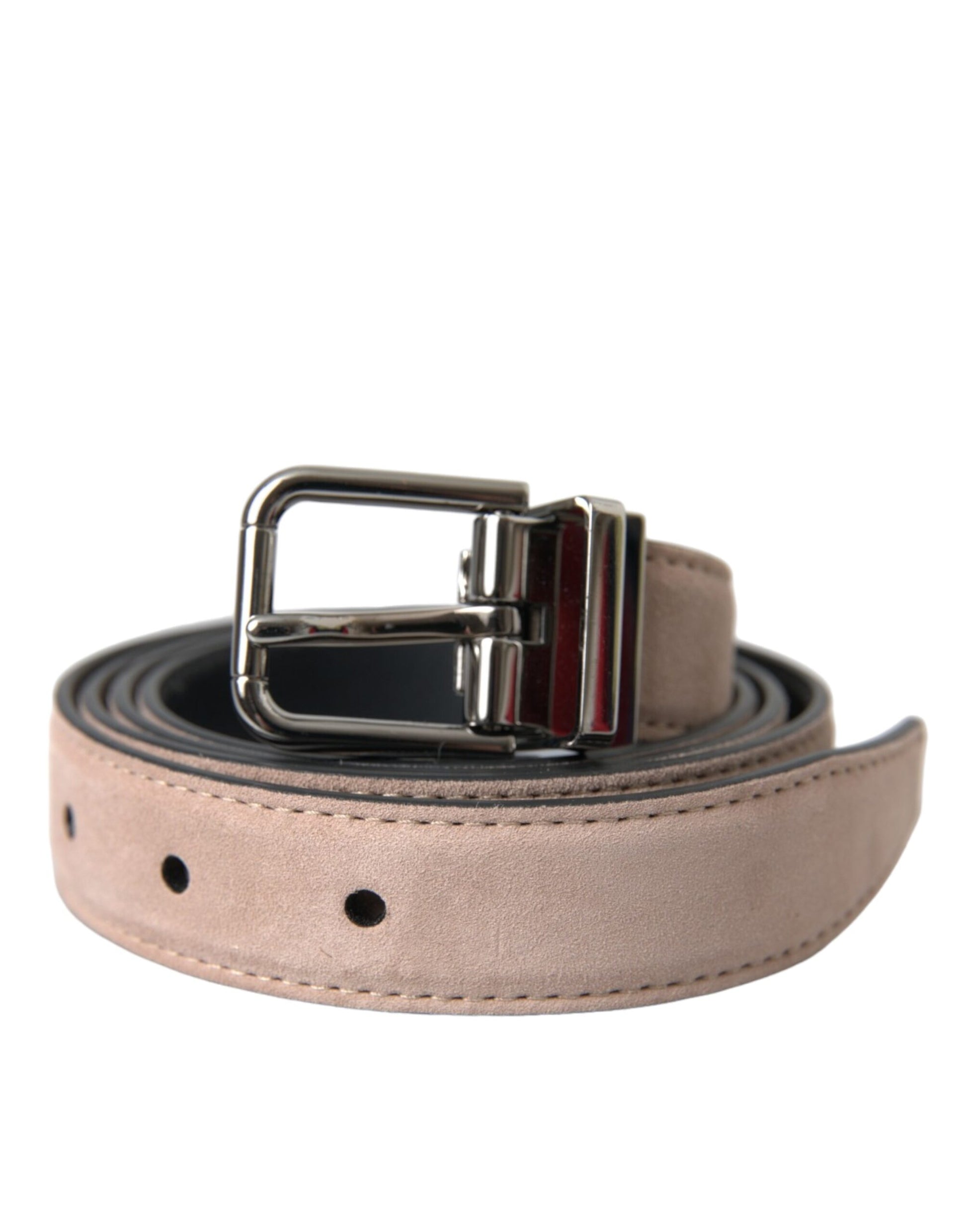 Beige Suede Leather Silver Buckle Belt Men-Dolce & Gabbana-LabelTerrace.com