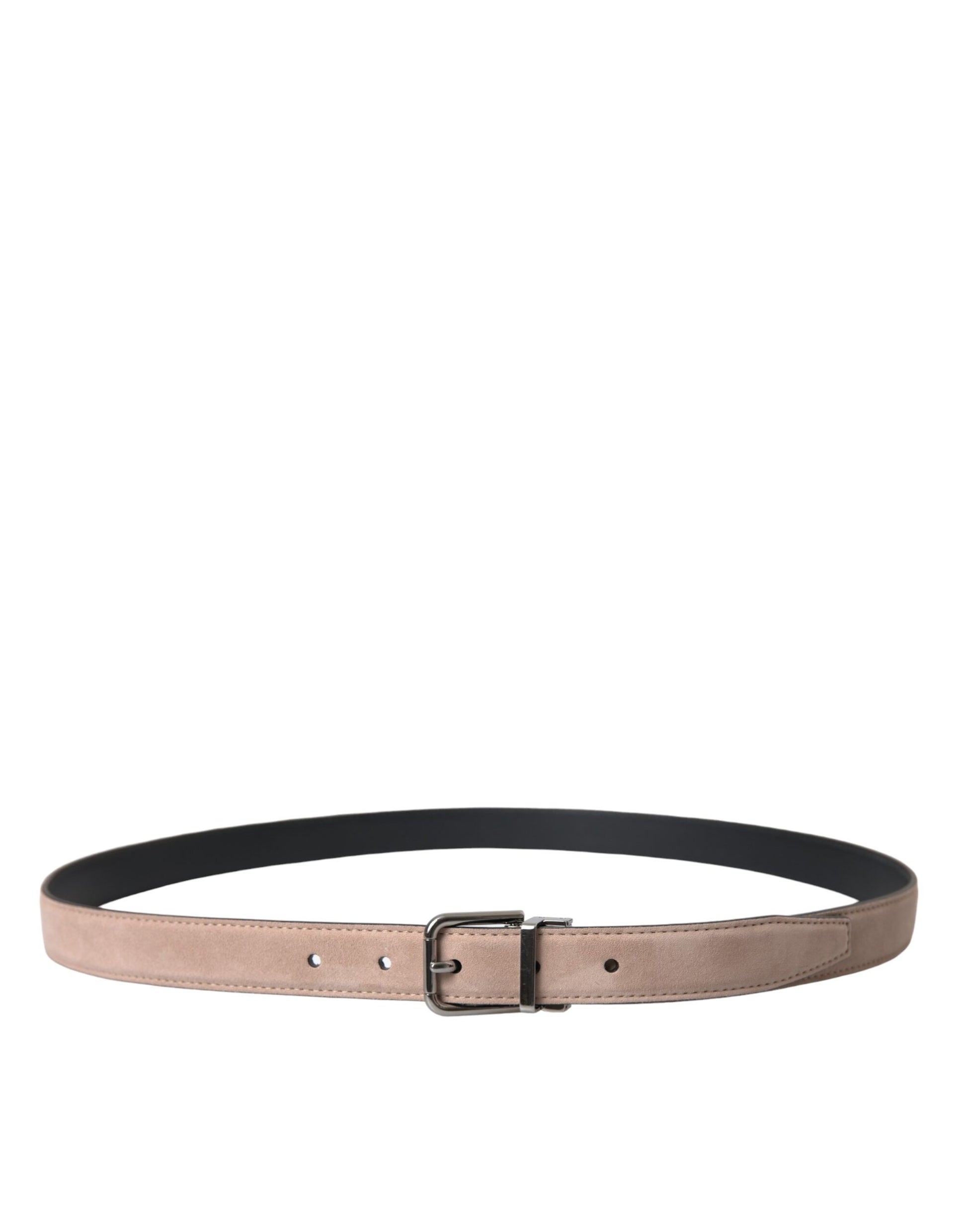 Beige Suede Leather Silver Buckle Belt Men-Dolce & Gabbana-LabelTerrace.com