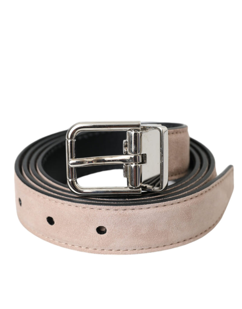 Beige Suede Leather Silver Buckle Belt Men-Dolce & Gabbana-LabelTerrace.com