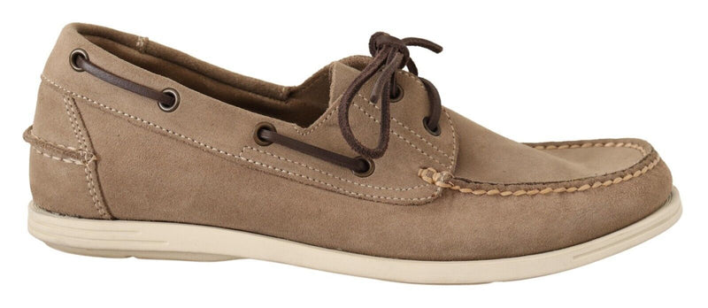 Beige Suede Low Top Mocassin Loafers Casual Men Shoes-Pollini-LabelTerrace.com