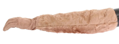 Beige Suede Xiangao Fur Elbow Gloves-Dolce & Gabbana-LabelTerrace.com