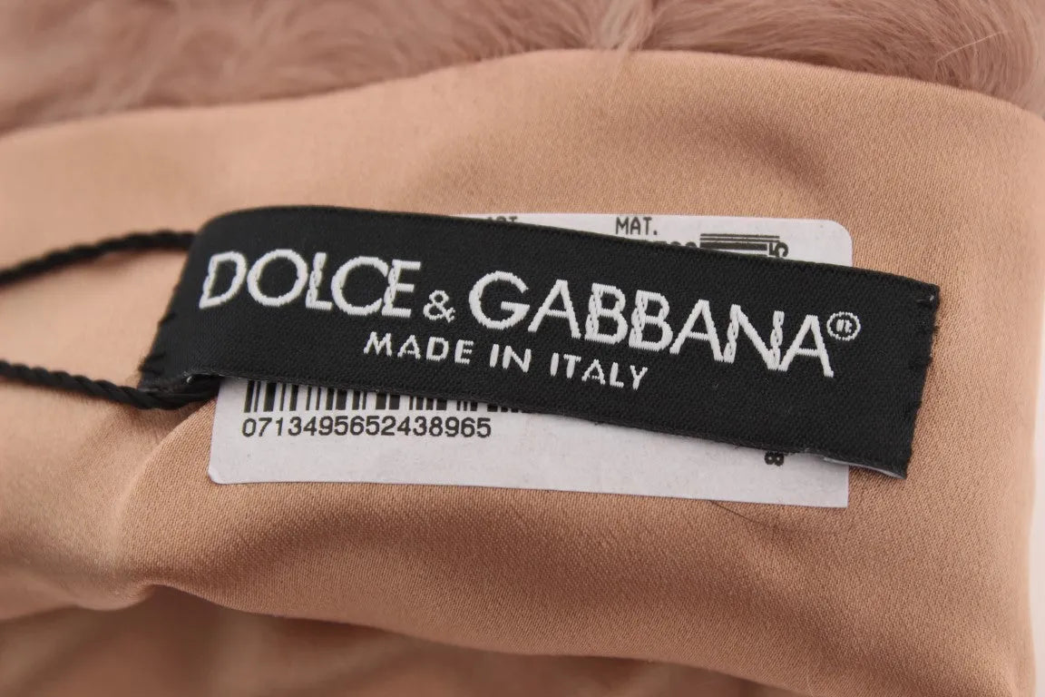 Beige Suede Xiangao Fur Elbow Gloves-Dolce & Gabbana-LabelTerrace.com