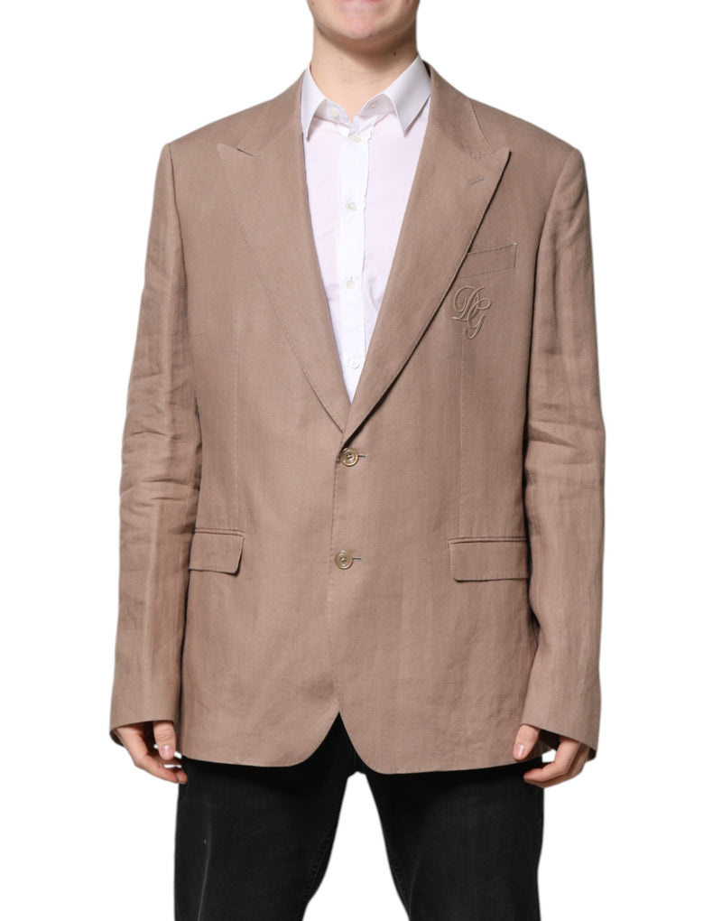 Beige TAORMINA Single Breasted Coat Blazer-Dolce & Gabbana-LabelTerrace.com