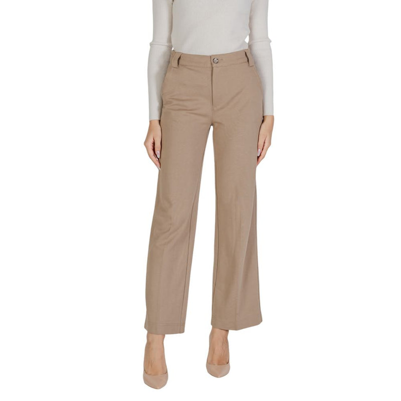 Beige Viscose Casual Pants