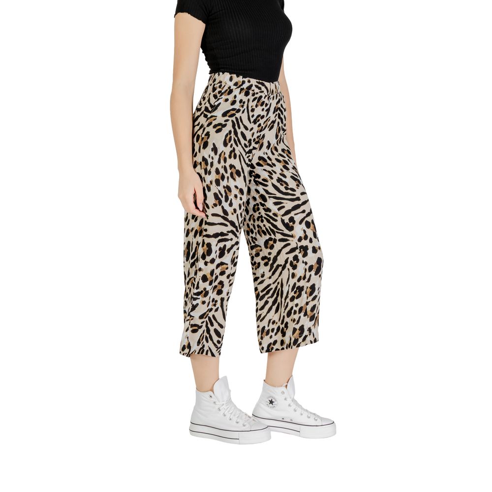 Beige Viscose Cropped Pants