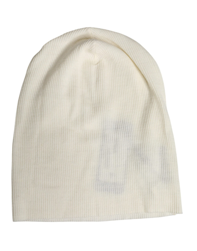 Beige Wool Blend Knitted Beanie Cap-Dolce & Gabbana-LabelTerrace.com