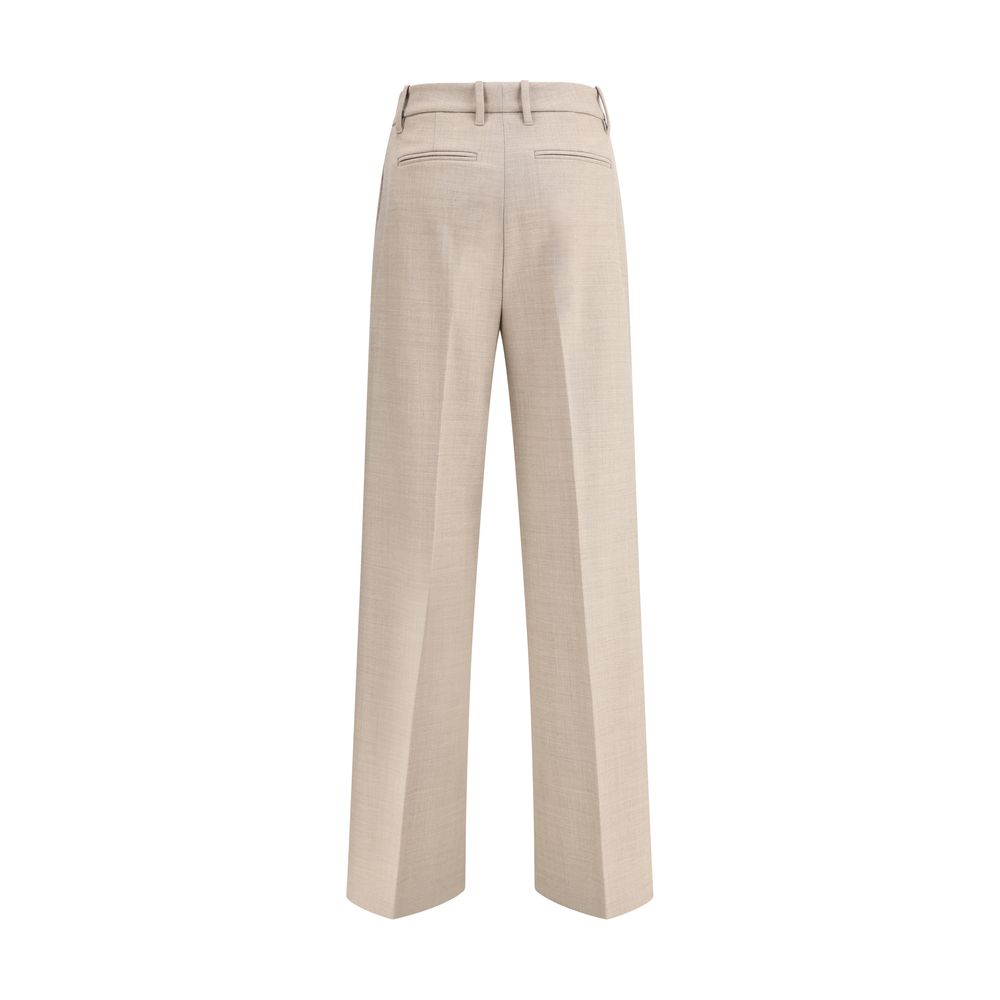 Beige Wool Casual Pants