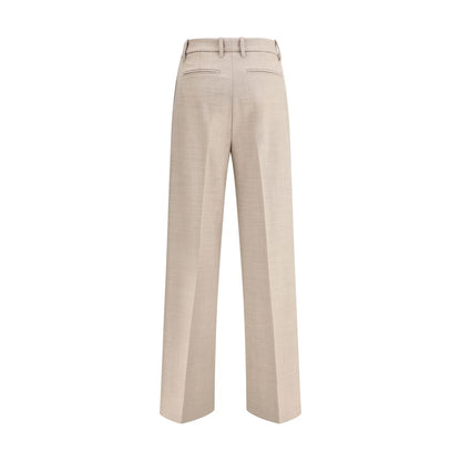 Beige Wool Casual Pants