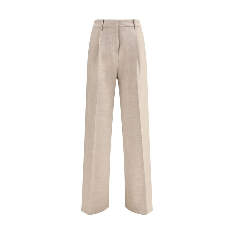 Beige Wool Casual Pants
