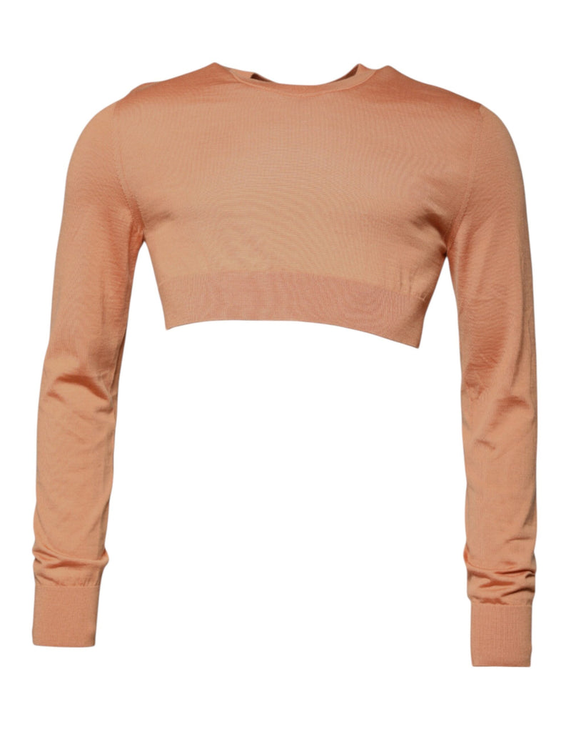 Beige Wool Crewneck Pullover Cropped Sweater-Dolce & Gabbana-LabelTerrace.com