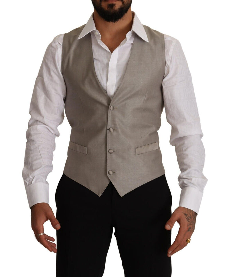 Beige Wool Single Breasted Waistcoat Vest-Dolce & Gabbana-LabelTerrace.com