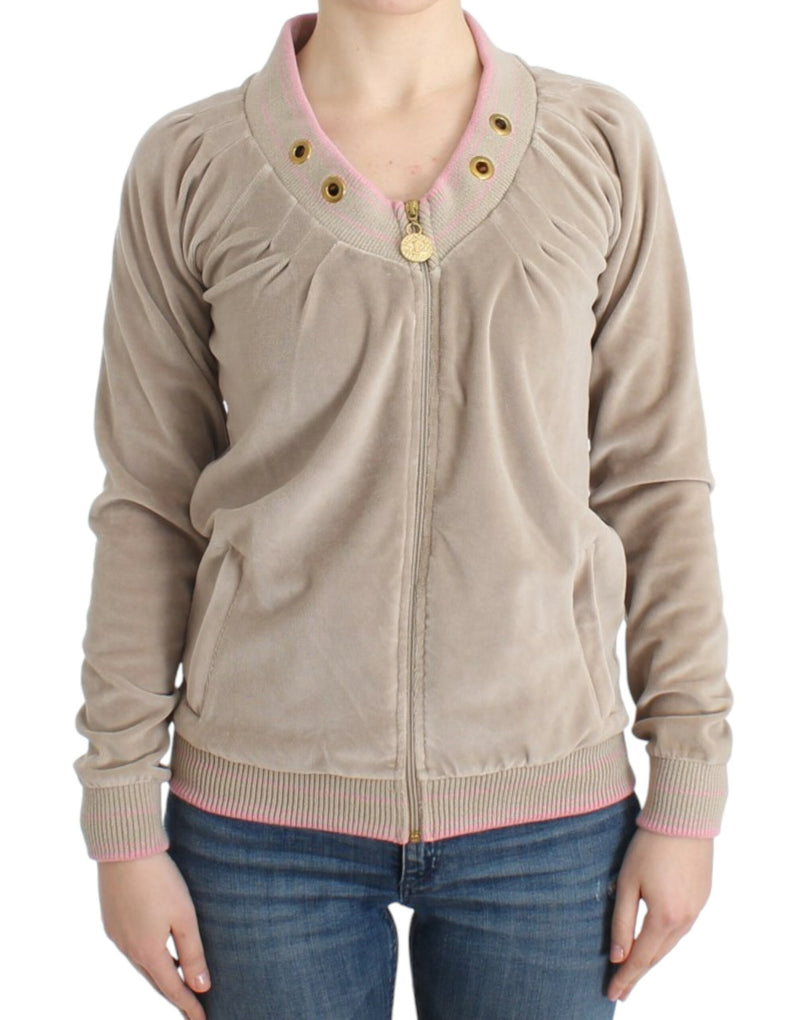 Beige velvet zipup sweater-Cavalli-LabelTerrace.com