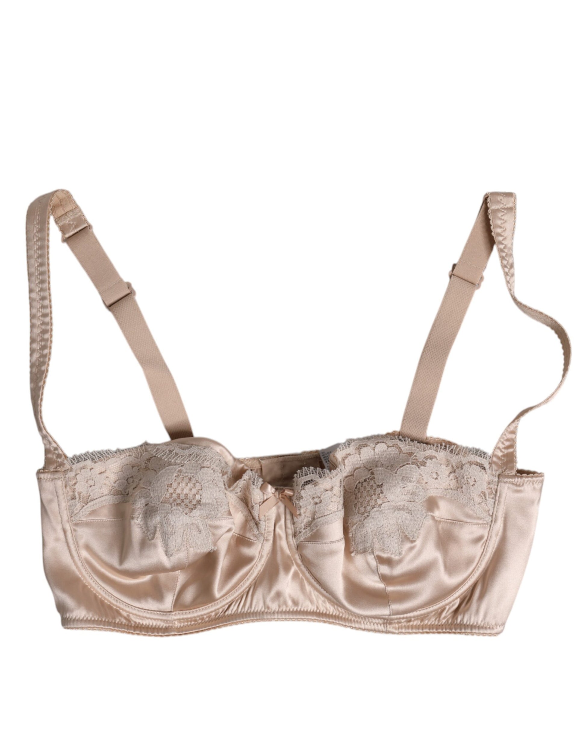 Biege Silk Underwired Balconette Bra Underwear-Dolce & Gabbana-LabelTerrace.com