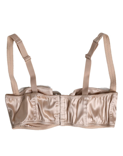 Biege Silk Underwired Balconette Bra Underwear-Dolce & Gabbana-LabelTerrace.com