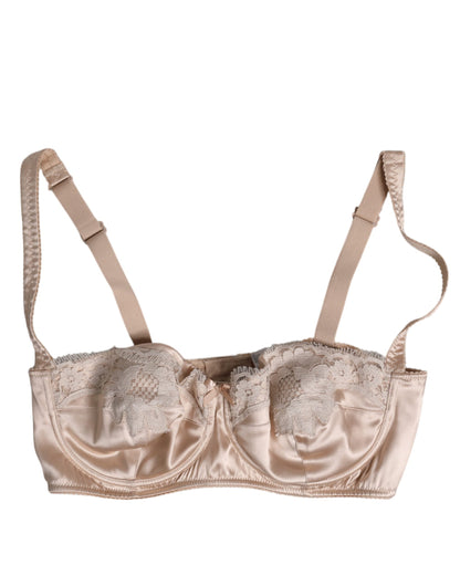 Biege Silk Underwired Balconette Bra Underwear-Dolce & Gabbana-LabelTerrace.com