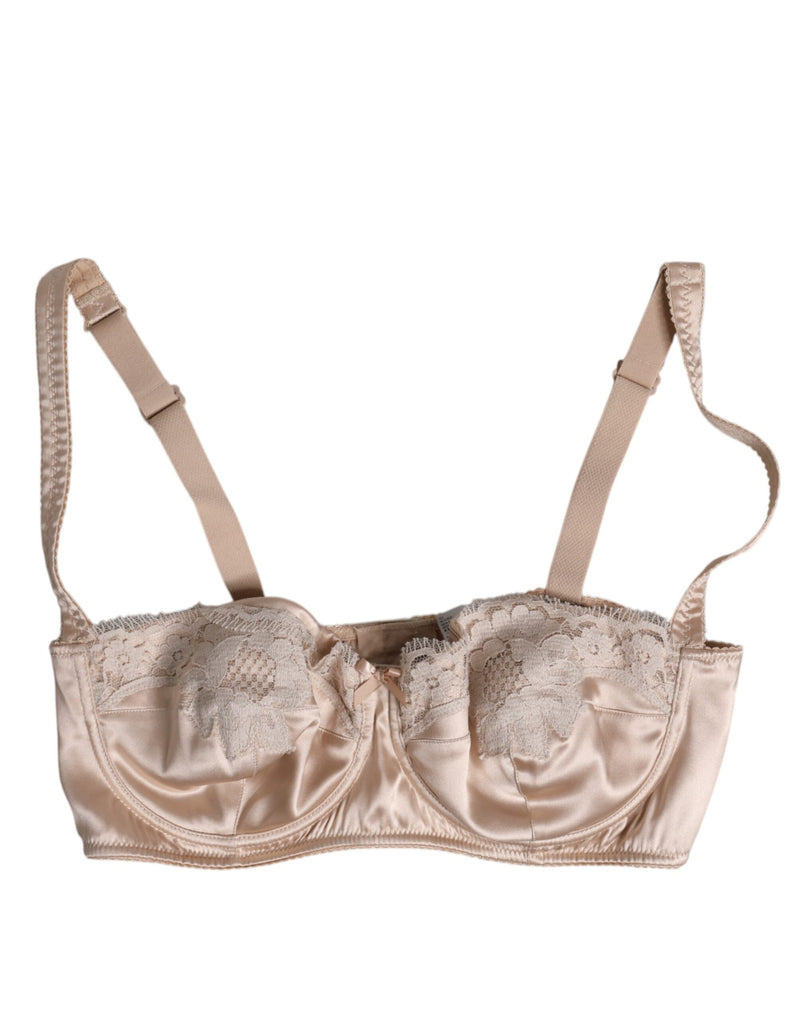 Biege Silk Underwired Balconette Bra Underwear-Dolce & Gabbana-LabelTerrace.com