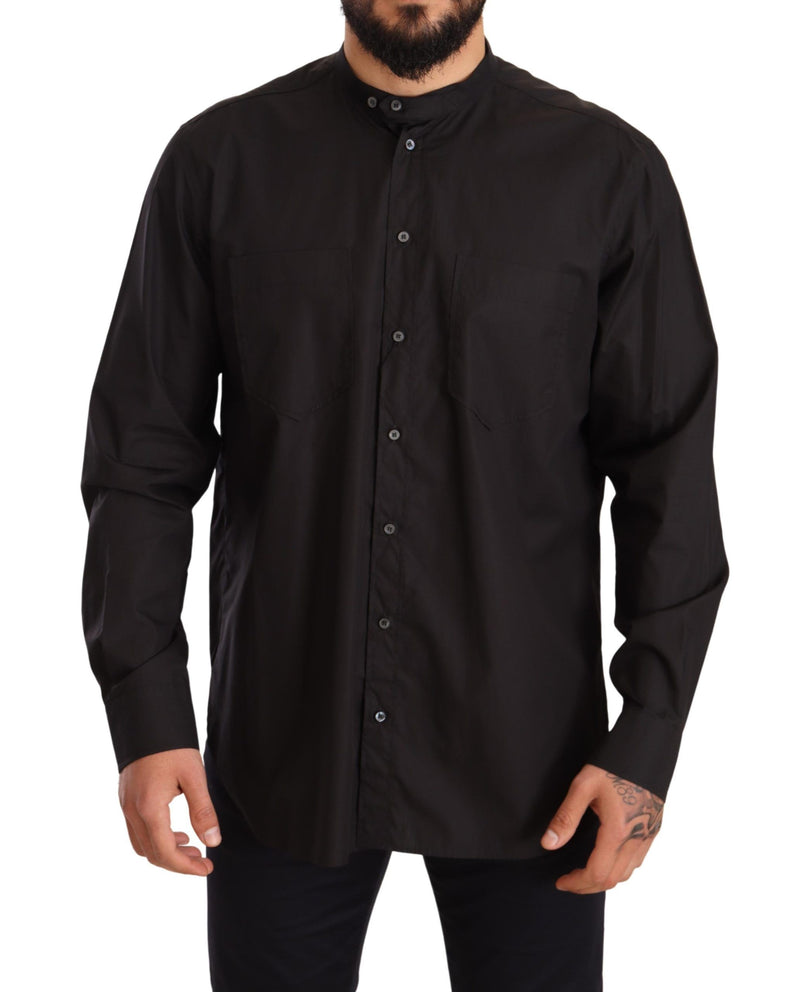 Black 100% Cotton Formal Dress Top Shirt-Dolce & Gabbana-LabelTerrace.com