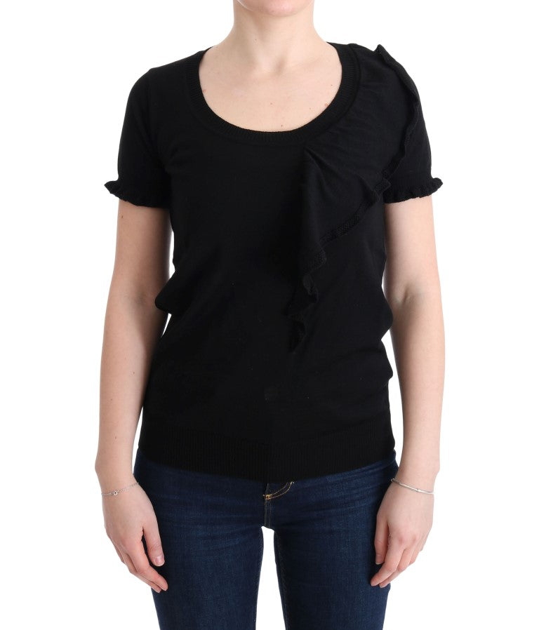 Black 100% Lana Wool Top Blouse T-shirt-MARGHI LO'-LabelTerrace.com