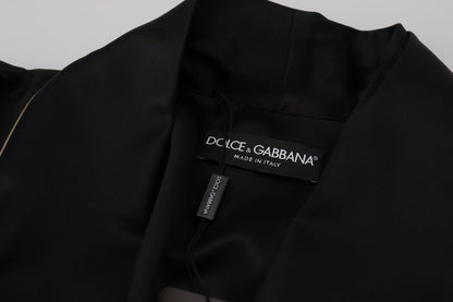 Black 100% Silk Robe Coat Wrap Jacket
