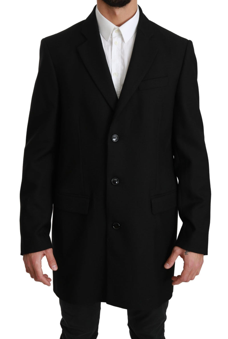 Black 100% Wool Jacket Coat Blazer-Dolce & Gabbana-LabelTerrace.com