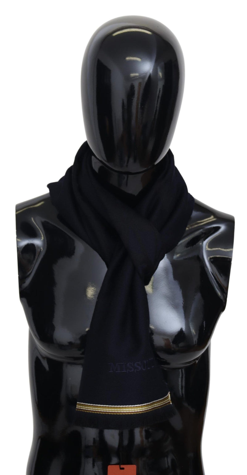 Black 100% Wool Unisex Neck Wrap Fringes Scarf-Missoni-LabelTerrace.com