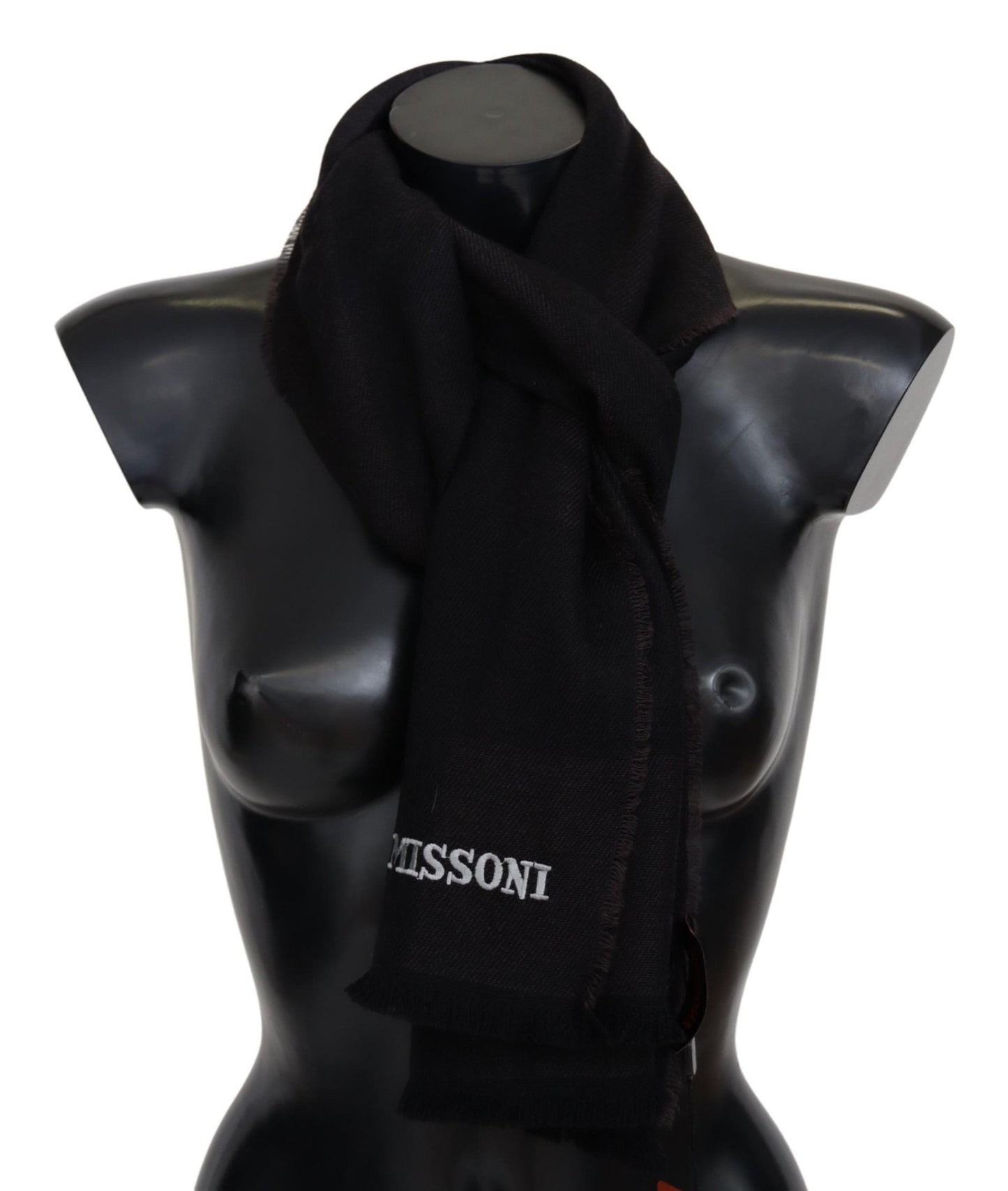 Black 100% Wool Unisex Neck Wrap Scarf-Missoni-LabelTerrace.com