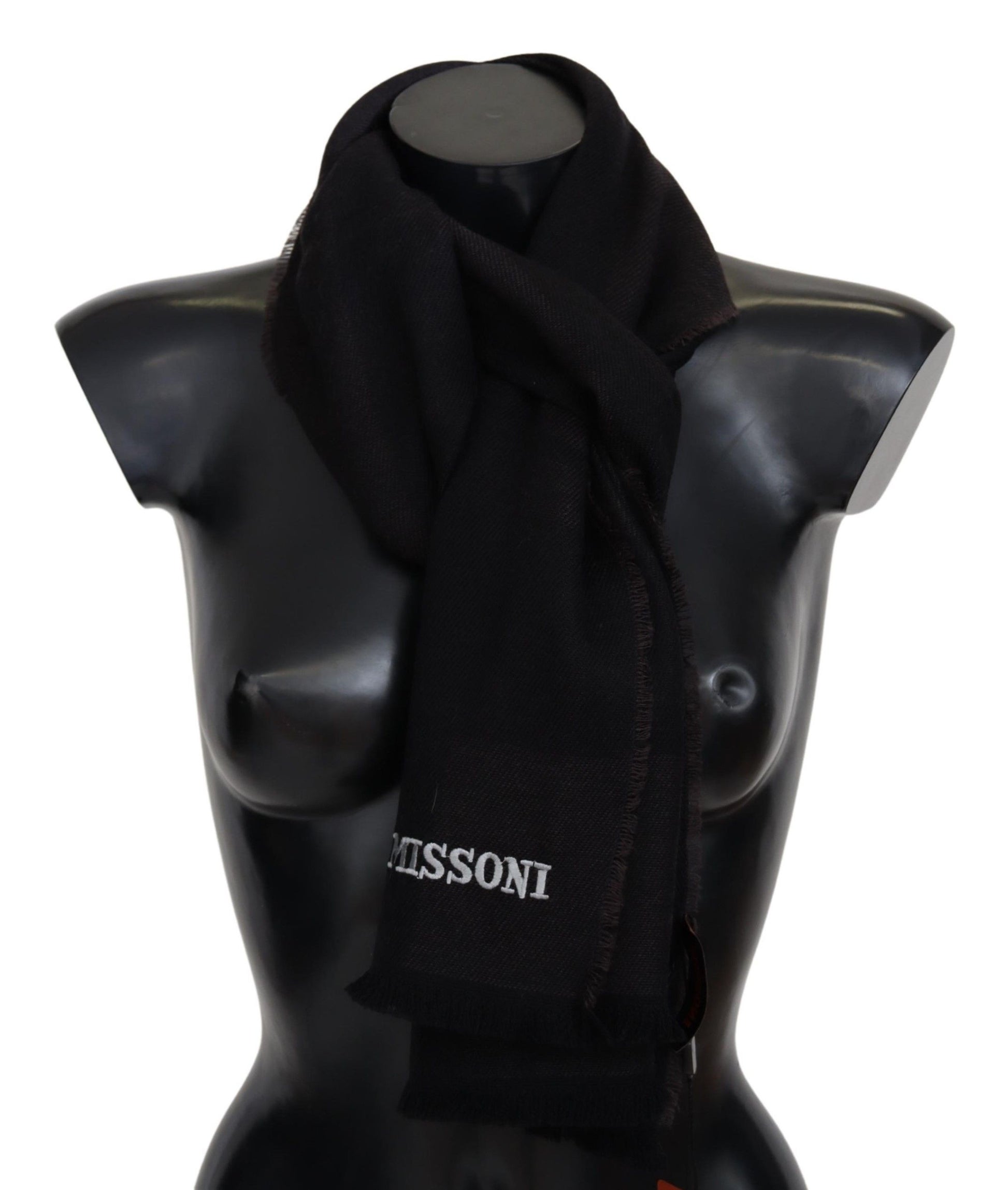 Black 100% Wool Unisex Neck Wrap Scarf-Missoni-LabelTerrace.com