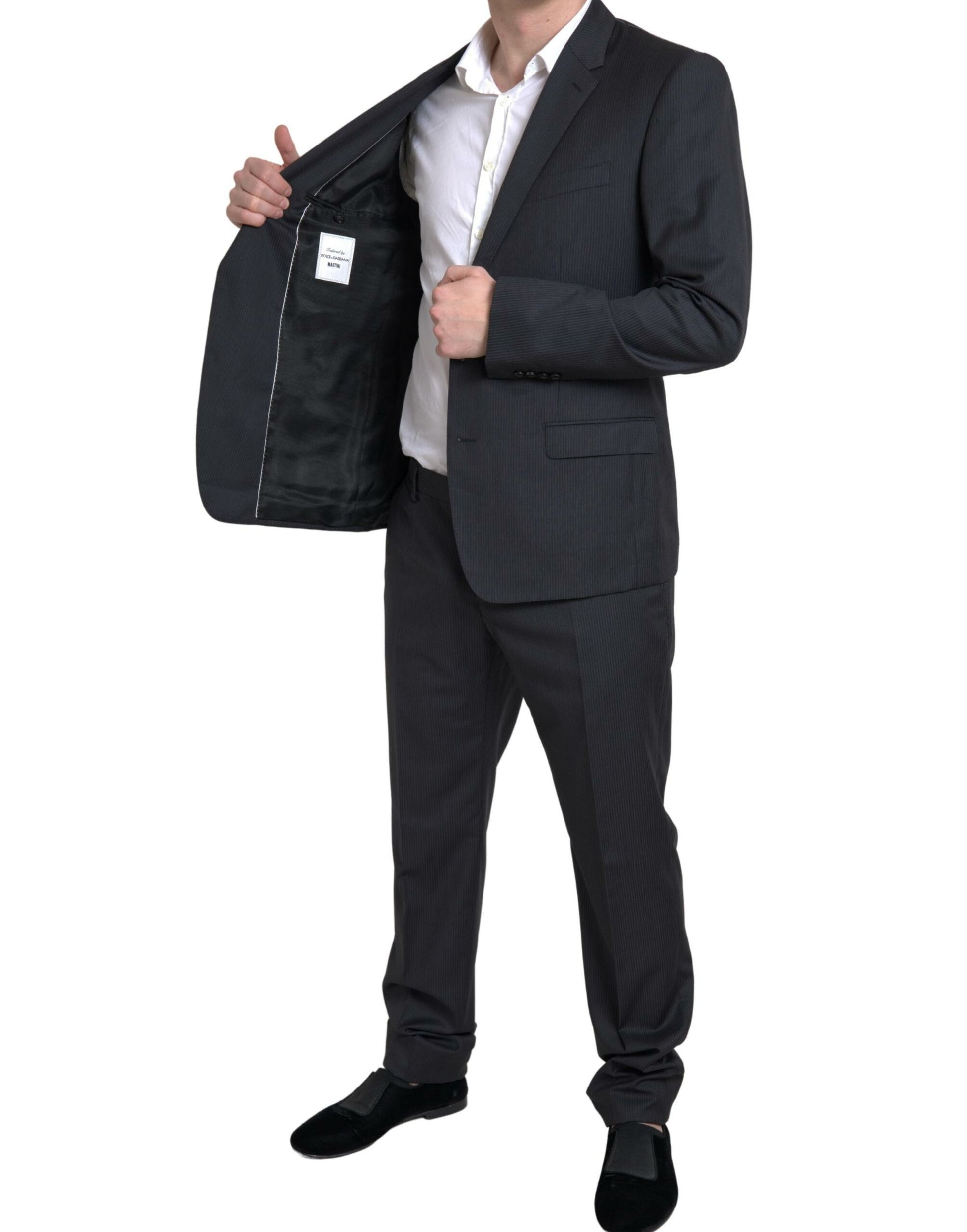 Black 2 Piece Single Breasted MARTINI Suit-Dolce & Gabbana-LabelTerrace.com