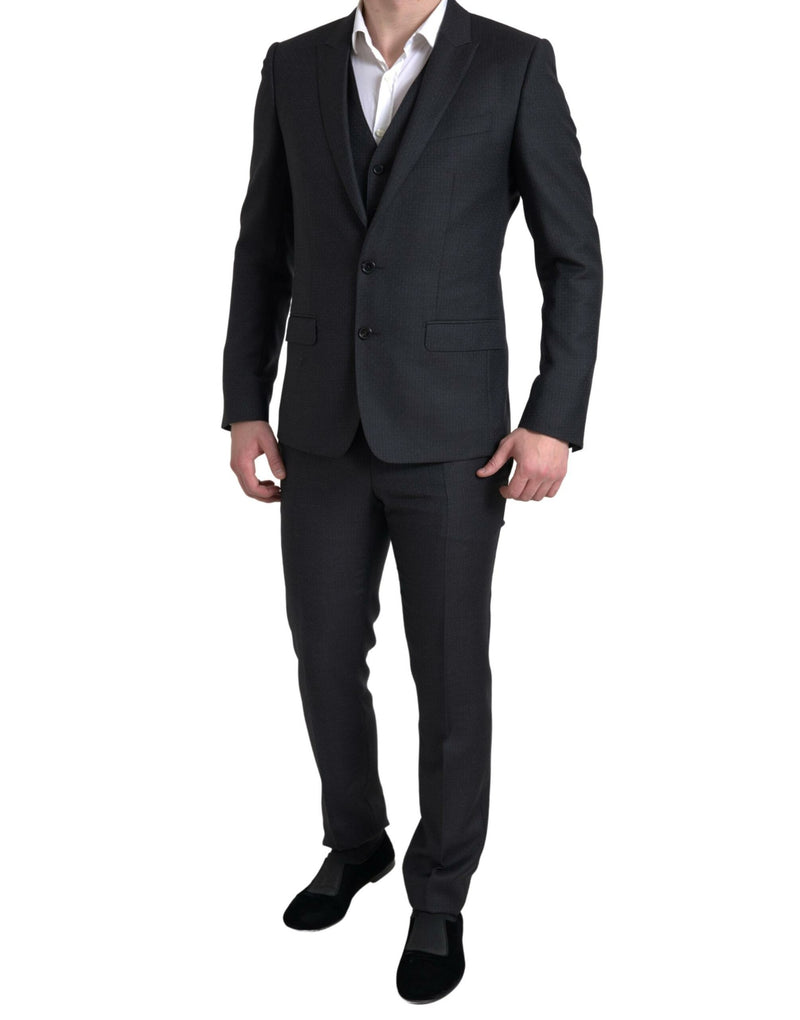 Black 3 Piece Single Breasted MARTINI Suit-Dolce & Gabbana-LabelTerrace.com