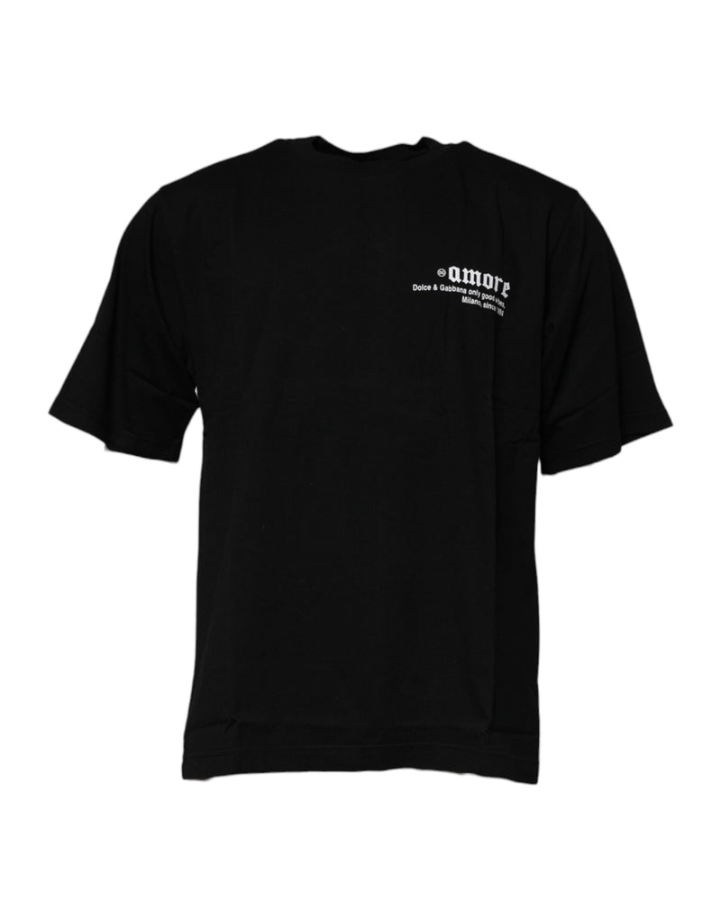 Black Amore Leopard Cotton Crew Neck T-shirt-Dolce & Gabbana-LabelTerrace.com